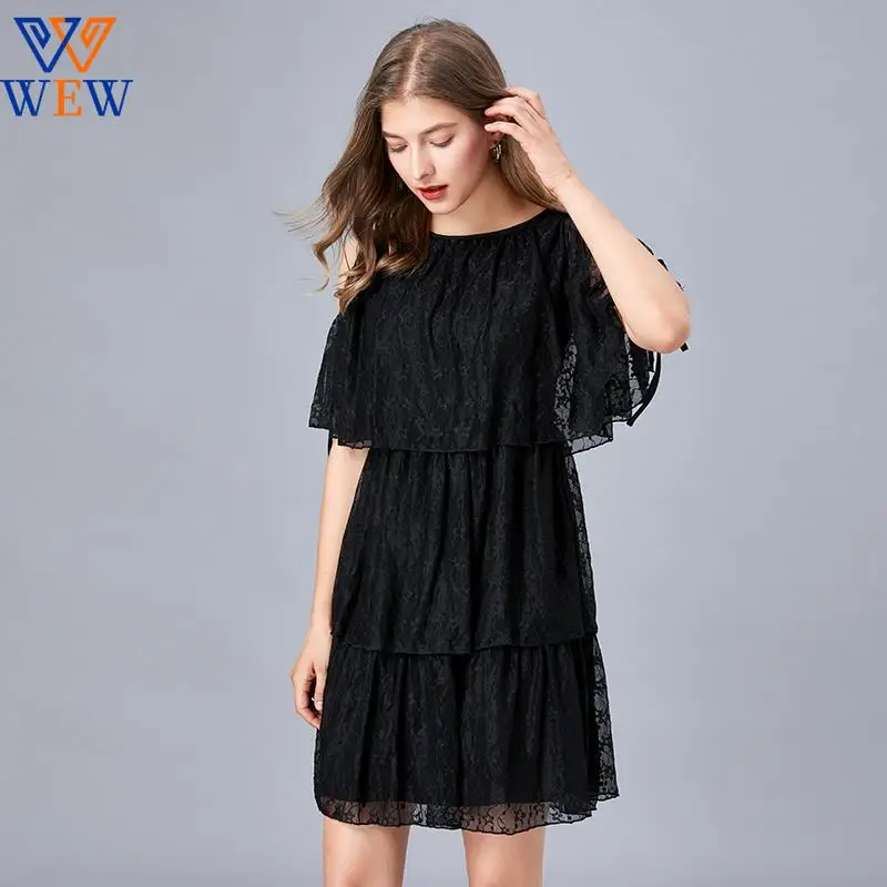 

2021 Summer French first love lace dress slightly fat mm fashion versatile little looks thin super fairy plus size black dress