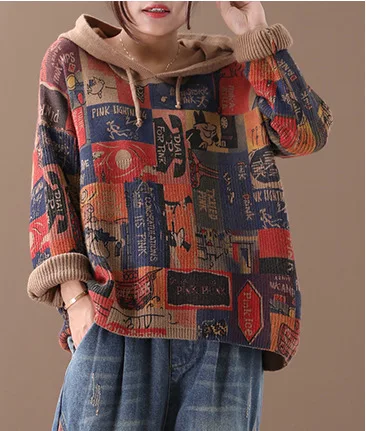 Свитшоты с капюшоном для женщин Осенние вязаные Свободные повседневные пуловеры