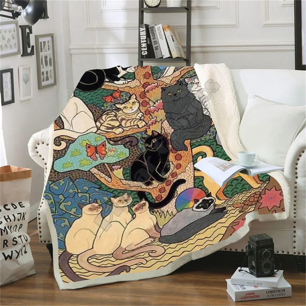 

Horror Cat Halloween Fleece Blanket 3D full printed Wearable Blanket Adults For Kids Warm Sherpa Blanket 04