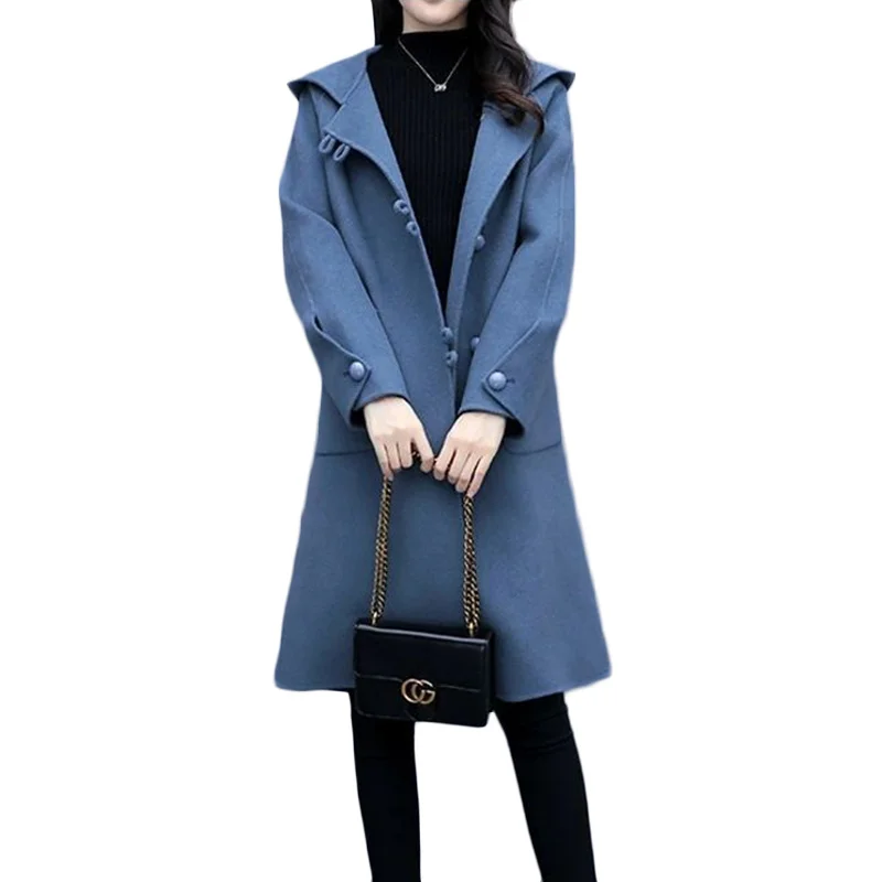 

Plus Size Wool Jacket Women Winter Plus Cotton Woolen Coat New Women Korean Long Hooded Parka Overcoat Loose Casual Trench Coat