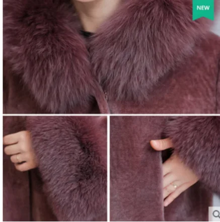 

2019 autumn and winter new Haining sheep shearing coat female long section fox fur hooded wool