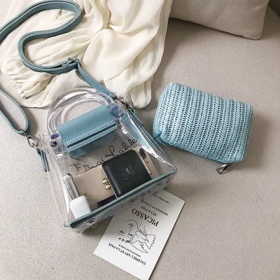 2020 new women pvc transparent crystal bag woven beach bags crossbody shoulder mini les sacs des femmes bolso mujer | Багаж и сумки