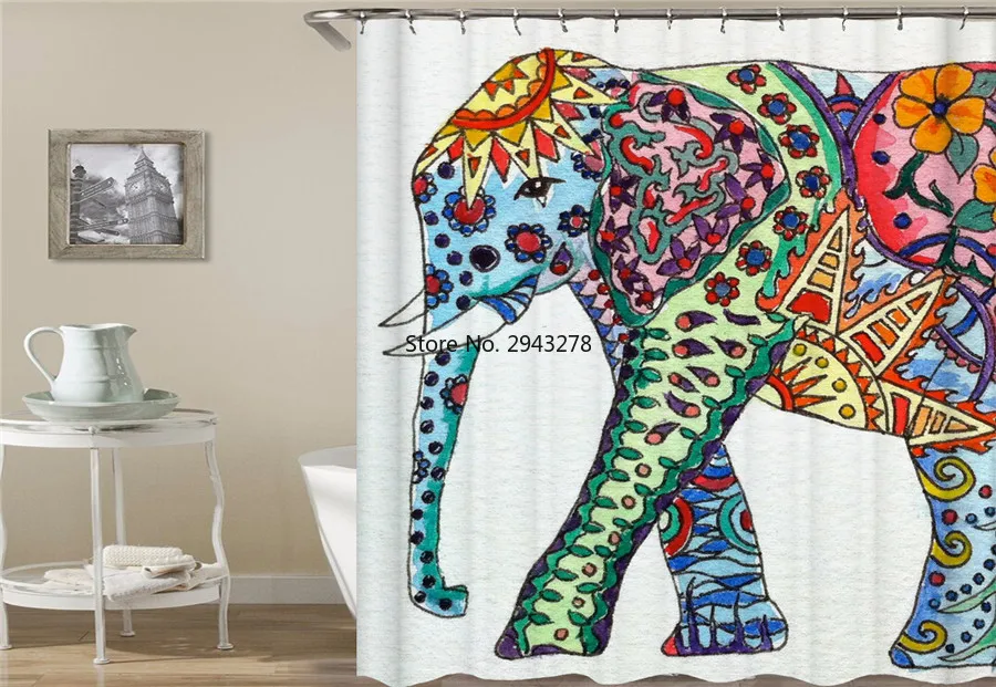 

Elephant Animal Bath Curtain Shower Curtains 180*180cm Waterproof Bathroom Home Decor Washable Fabric Bath Screen With 12 Hooks