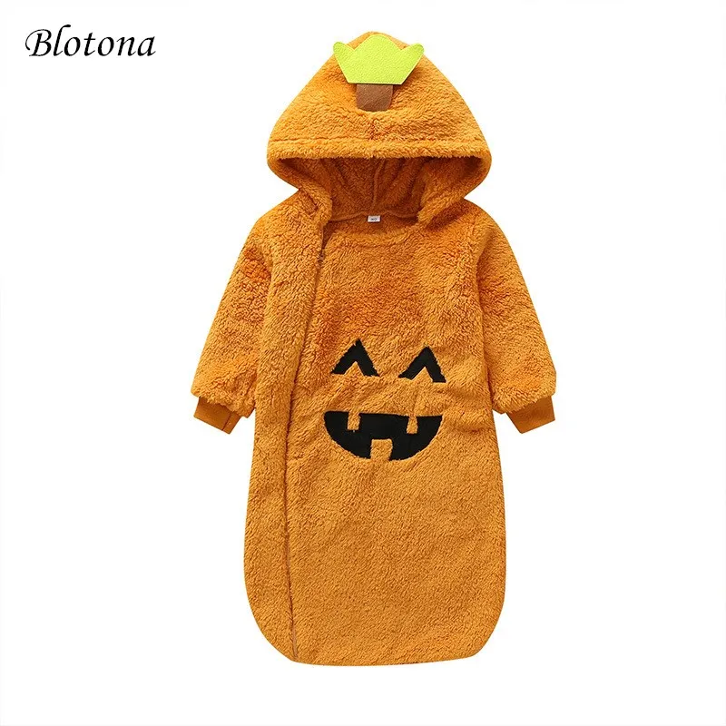 

Модный детский спальный мешок Blotona на Хэллоуин, Осень-зима, детская утолщенная пеленка для сна в форме тыквы с длинным рукавом