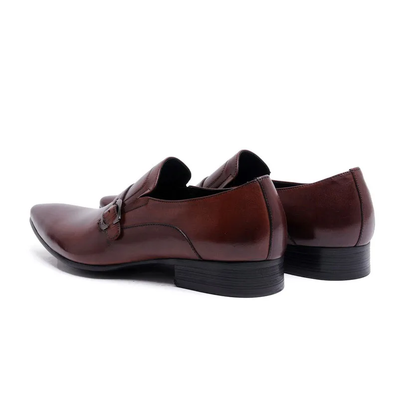 

Fashion Genuine Leather Mens Dress Shoes Formal Business Male Shoes Classic Slip On Pointed Toe Block Low Heel Party Footwear