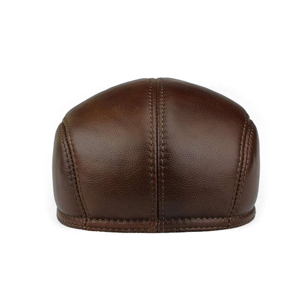 

2021 New Men Flat Cap Men Real Leather Duckbill Hats Berets Ear Flaps Black Casual Directors Cap Male Vintage Winter Driving Cap