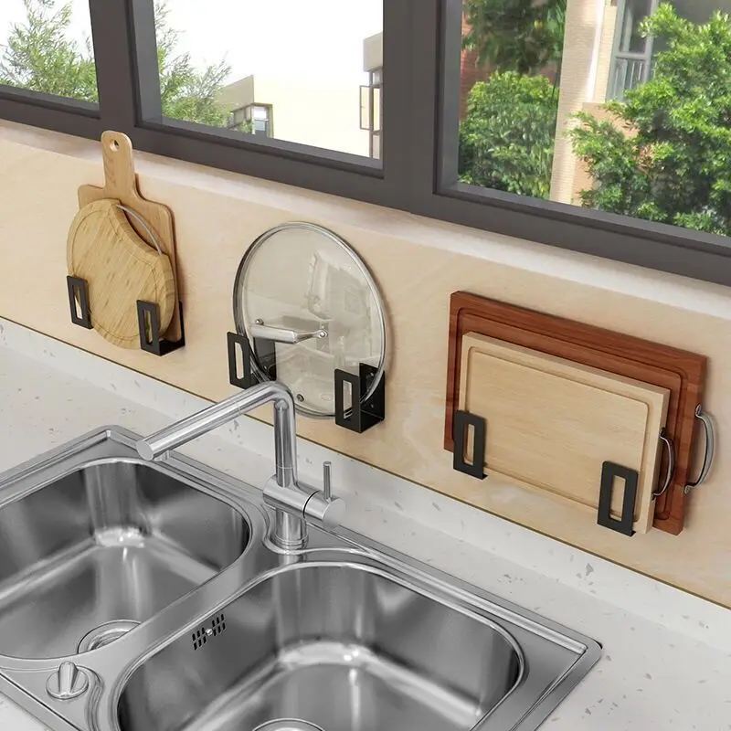 

1 pair Kitchen utensils pot cover rack wall hanging hole free shelf Chopping board rack Kitchen shelf storage rack Wall mounted
