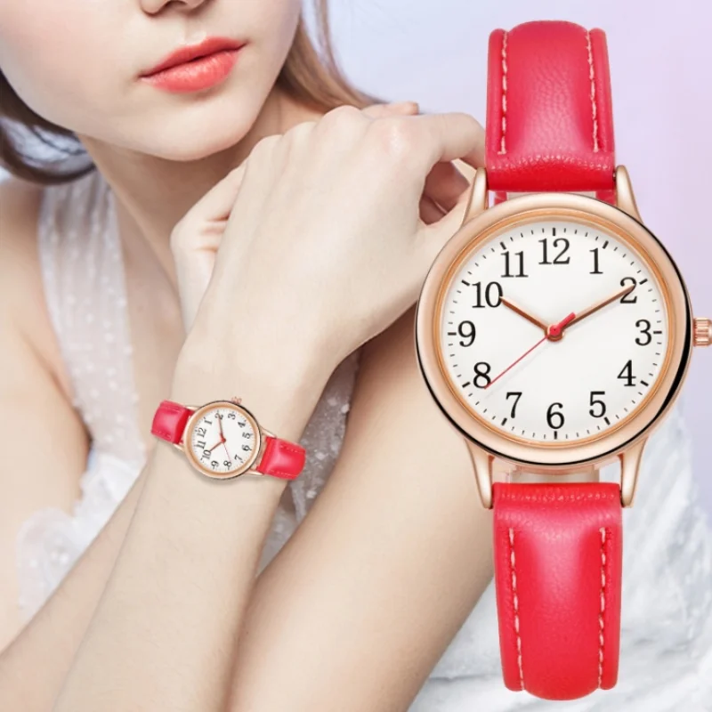 

Japanese Movement Women Quartz Watch Digital Female Watches Arabic Numerals Simple Fashion Dial Leather Strap Lady Wrist Hours