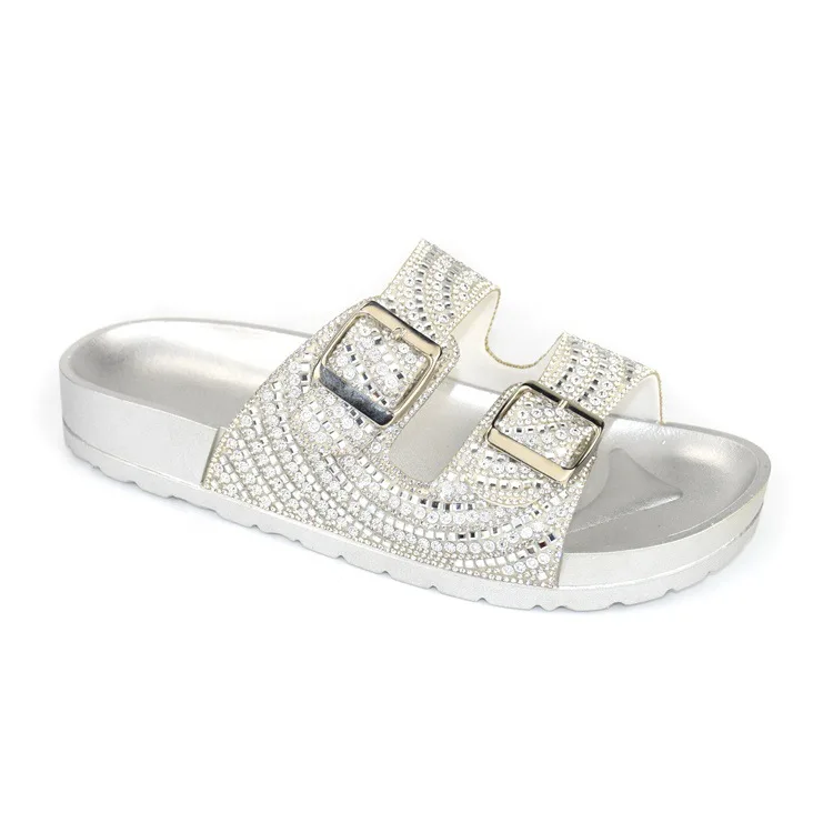 

Shoes Slippers Casual Glitter Slides Low Slipers Women Luxury Jelly 2021 Summer Fabric Rome Rubber Hoof Heels Crystal Fashion PU