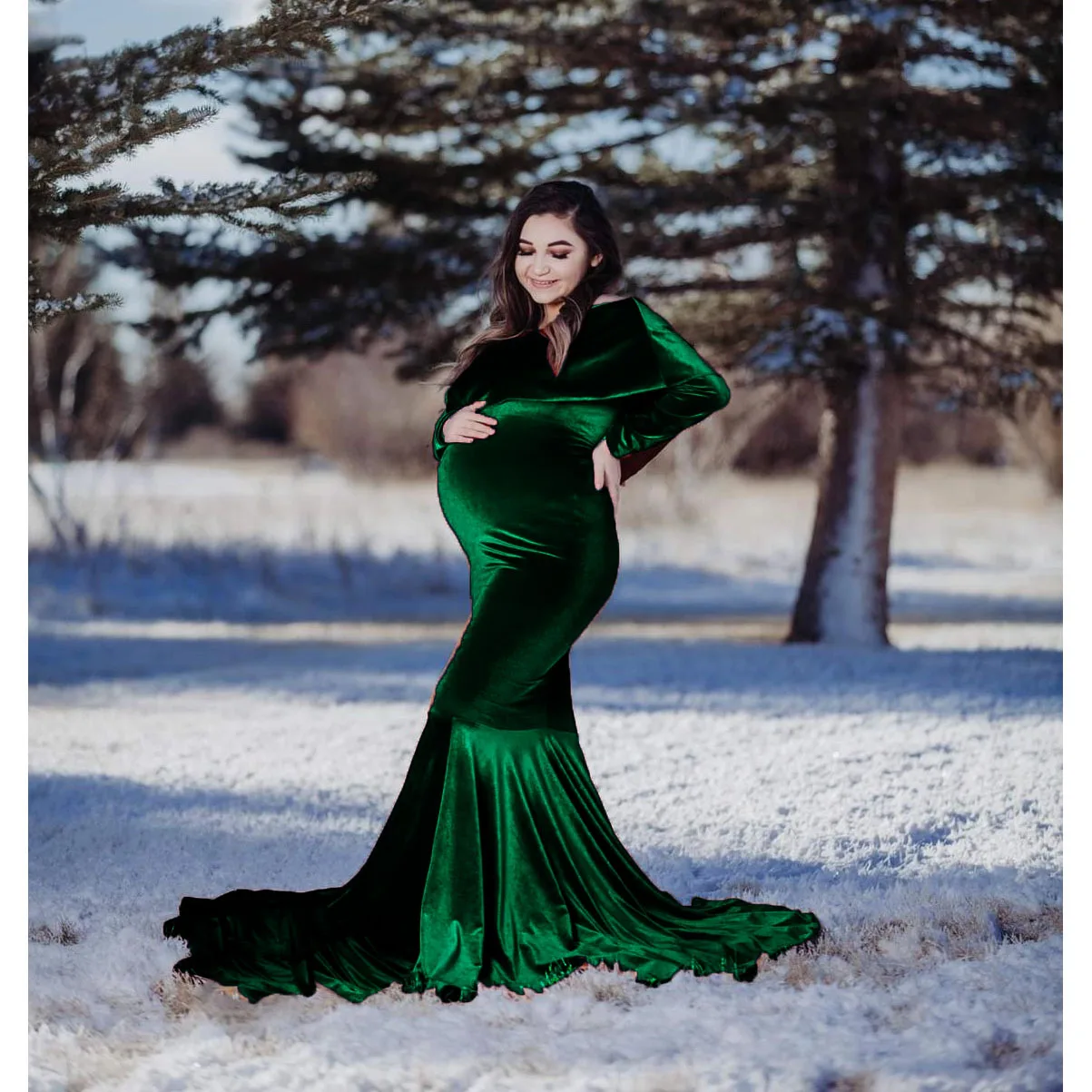 New Pregnancy Dress for Photo Shoot Maternity Photography Props Sexy V Neck Lace Long sleeve wedding Dress Pregnant Women Mother