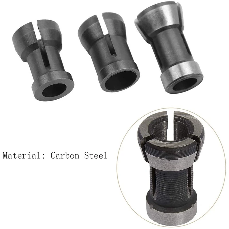 

9Pcs Router Collet Chuck Extension Clamp Milling Cutter Replacement Driver Adapter Converter Tool (8mm+6.35mm+6mm)