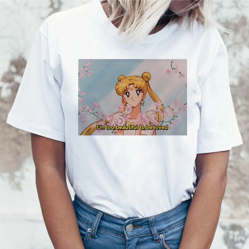 Sailor Moon Аниме Футболка Топ Футболка 90s Женская Футболка женская femme корейский стиль ulzzang футболка Графический гранж эстетический