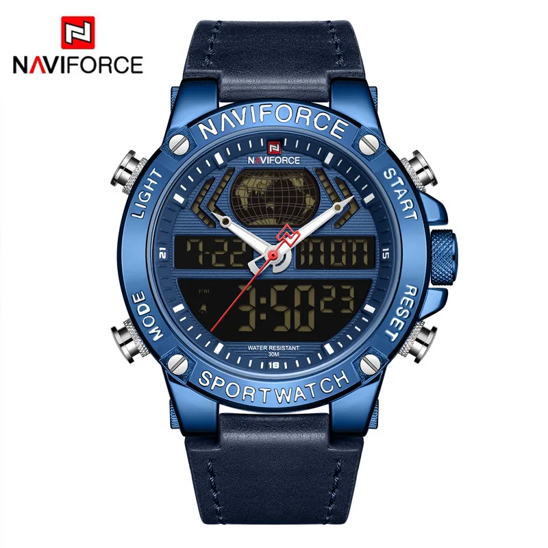 NA916402 without box NAVIFORCE мужские часы цифровые спортивные Топ брендовые роскошные мужские наручные часы военные из натуральной кожи светодиодный кварцевые деловые мужские часы 9164 - Цвет: NA916402 without box