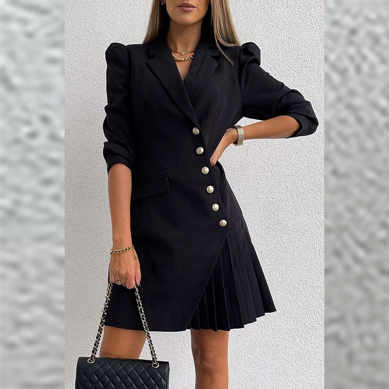 

Женское однобортное платье-Блейзер, модное элегантное праздничное платье с длинным рукавом, офисный костюм с отложным воротником, мини-пла...