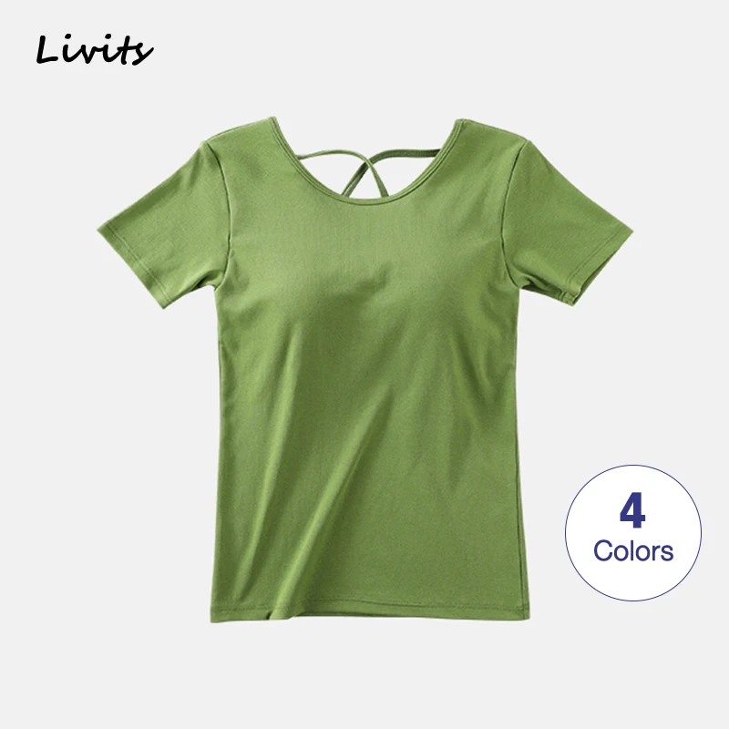 

Women T-Shirts Built-in Bra Padded Backless Stretchable Cotton Push-Up Wire-Free Tops Tshirts Sexy Casual Korean SA0913
