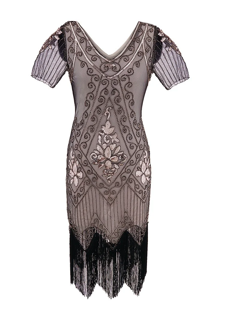 

1920s Women's Vintage Sequined Fringed V-neck Beaded Dress Upscale Banquet Dress Casual Autumn Vestido Dresses robe gatsby