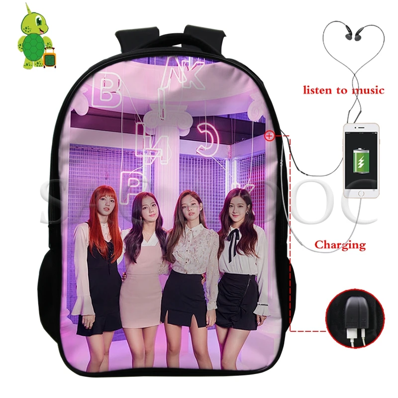 Рюкзак Mochila Kpop, черный, розовый, USB зарядка, рюкзак Kill This Love Rose/Lisa, женский, мужской, многофункциональный, школьный рюкзак, дорожные сумки - Цвет: 4