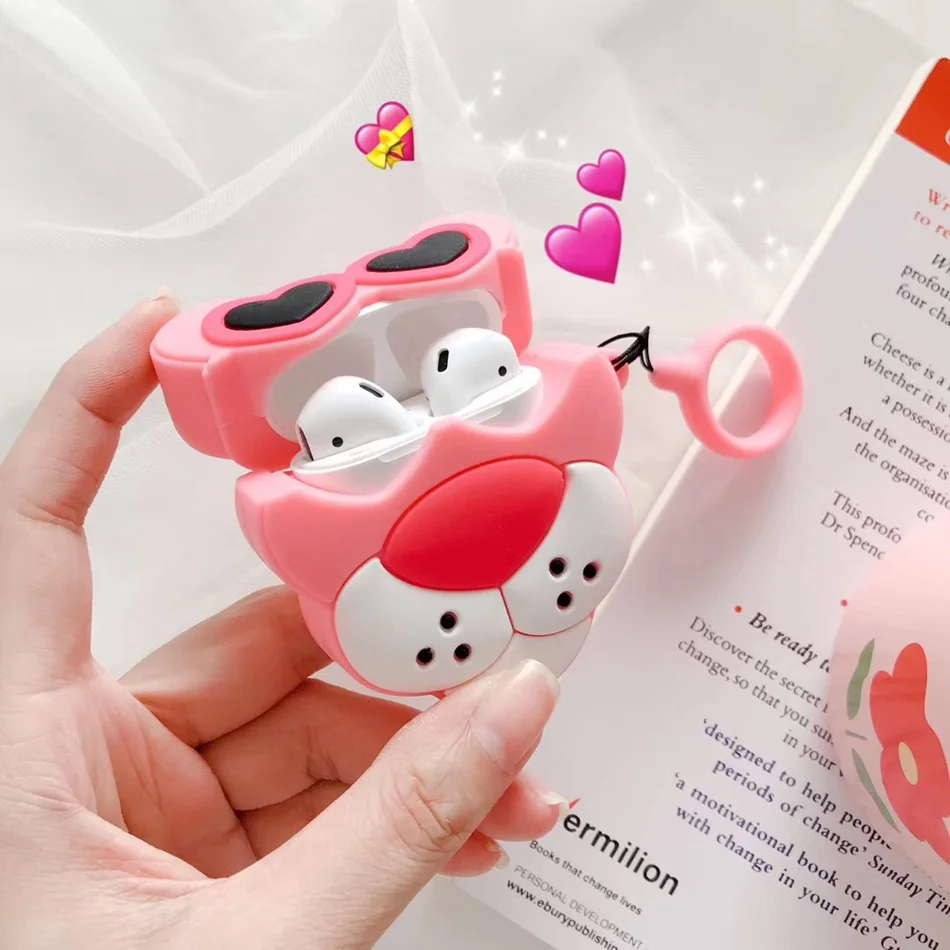 3D Пингвин чехол для наушников Airpods силиконовый розовый чехол для Apple Air pods 2 Чехол для наушников Earpods кольцо брелок для ключей