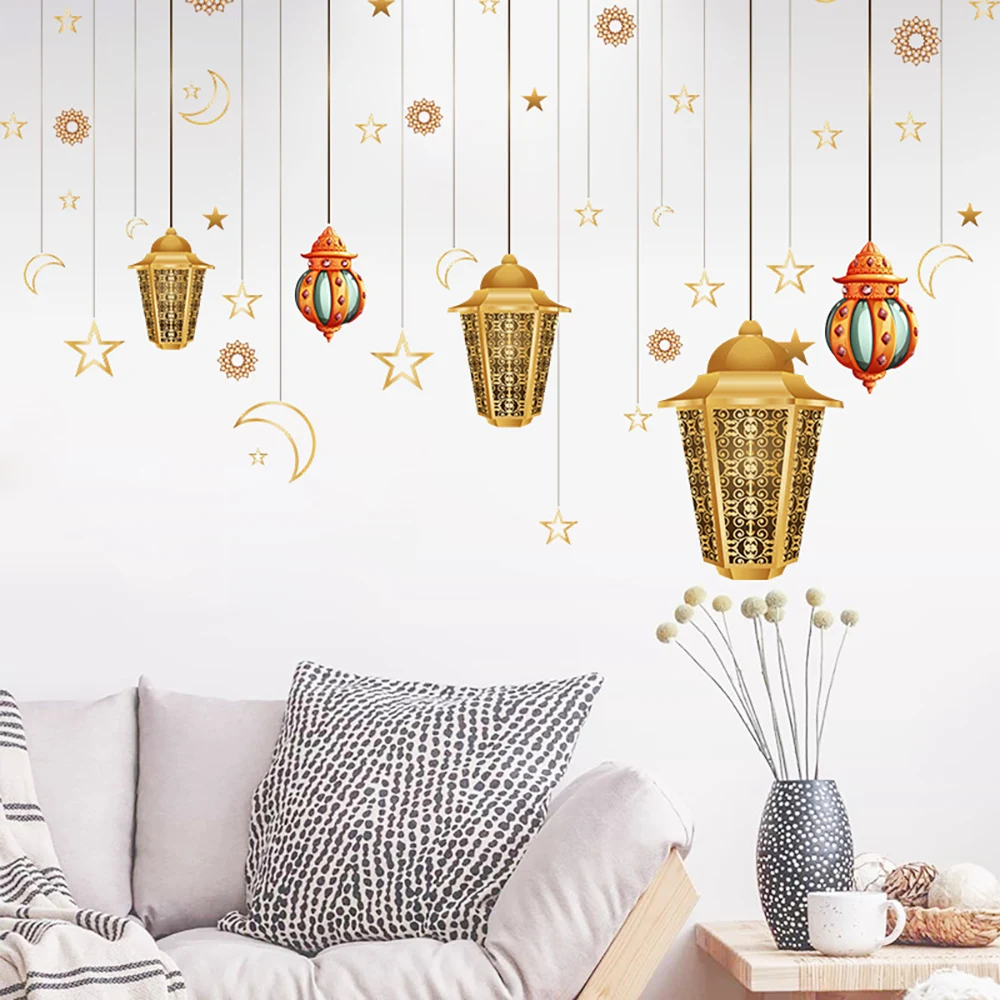

Ramadan Eid Mubarak Lantern Wall Stickers Living Room Decoration Islamic Decor Mural Decal Home Wallpaper