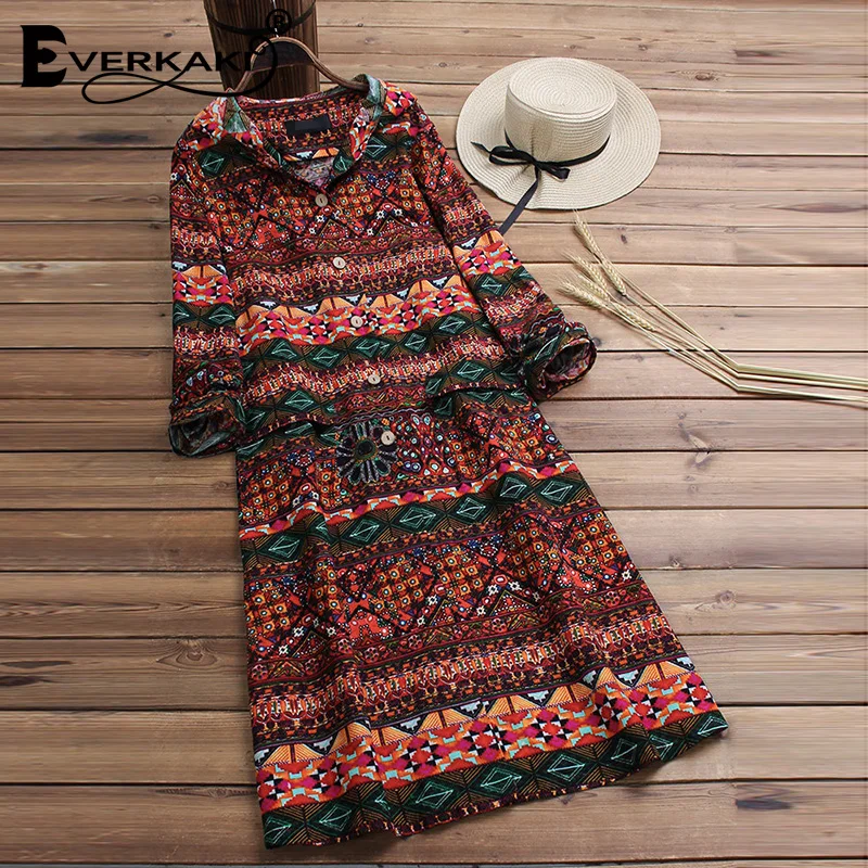 Everkaki Boho длинное пальто куртки женские большие размеры с принтом шляпы свободные