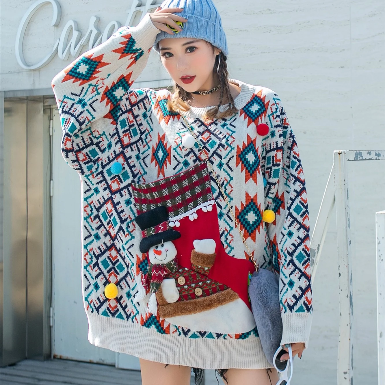 Women's Christmas Ugly Sweater Autumn and Winter New Three-dimensional Doll Plus Size Couple Year | Женская одежда
