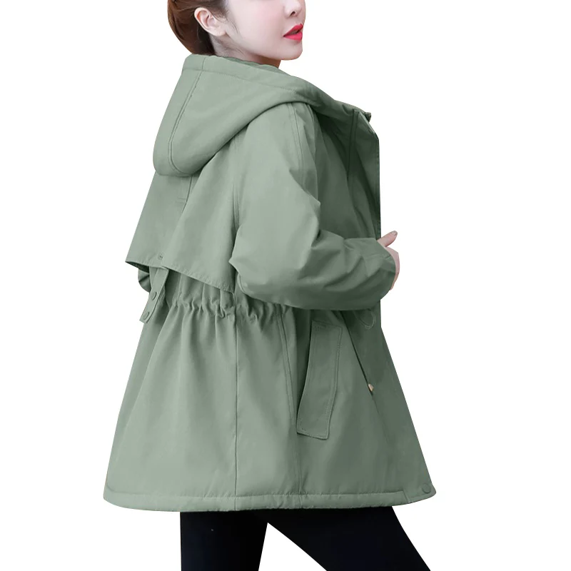 

Autumn and winter lamb hair windbreaker coat women's new plus velvet padded fashion mid-length hooded cotton coat