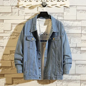 2021 Однотонная повседневная обувь в ковбойском стиле, Для мужчин джинсовая куртка Chaqueta Hombre тонкий Для мужчин джинсовая куртка размера плюс Курточка бомбер Для мужчин высокое качество