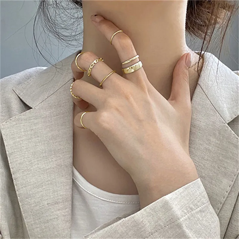 

7pcs Punk Twist Joint Opening Ring Set For Women Hiphop Simple Gold Silver Color Geometric Rings Party Fashion Jewelry Girl Gift