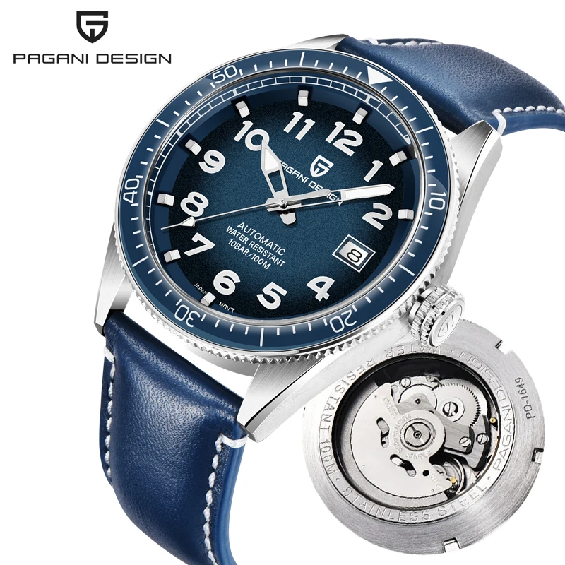 Мужские наручные часы PAGANI синие автоматические механические спортивные |