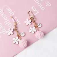 ins pink creative flower letter hair ball keychain mobile phone case charms airpods simple female bag pendant metal key ring