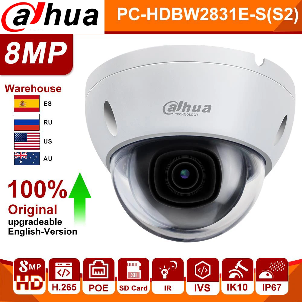 Сетевой видеорегистратор Dahua 8mp 4 к IP Камера звездный свет купола IPC HDBW2831E S ИК