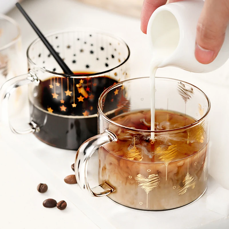 Стеклянная кофейная кружка с ручкой креативная стеклянная в форме сердца