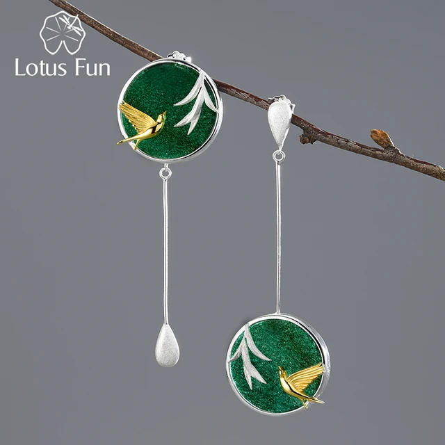 Lotus fun natural stone drop earrings real 925 sterling silver swallow and willow in spring wind earrings for women fine jewelry