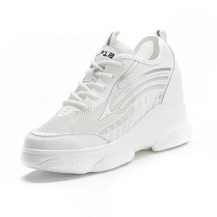 

2021 High Quality Women Sneakers Shoes White Platform Shoes Women's Breathable Soft Comfortable Air Mesh Wedge Heel High