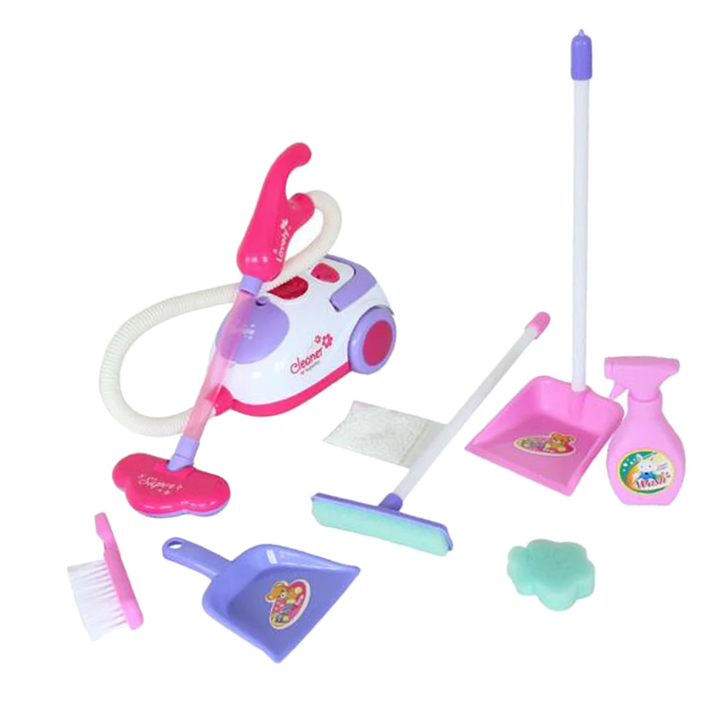 

Pretend Play Housekeeping Cleaning Set Includes Electric Vacumn Cleaner Dustpan Duster Mop Sponge & More (Set of 8)