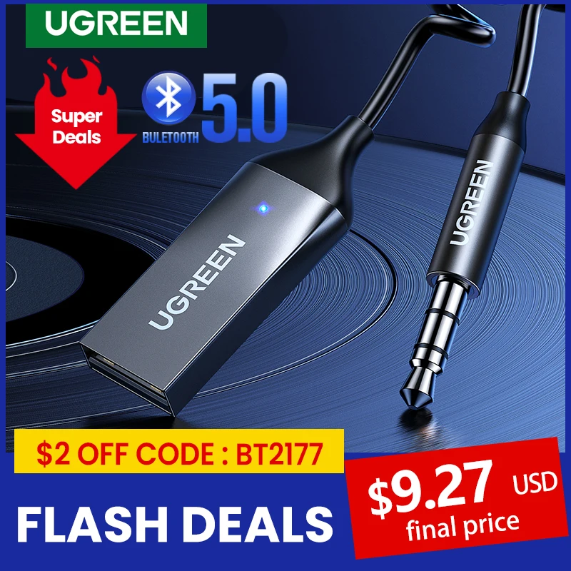  UGREEN Bluetooth Aux Adapter Wireless Car Bluetooth Receiver USB to 3.5mm Jack Audio Music Mic Handsfree Adapter for Car Speaker 