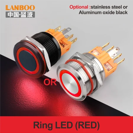 Red LED Ring LB22B зуммер автобус мощность Звонок кнопочный переключатель с кольцом led 12V24V220V - Цвет: Red LED Ring