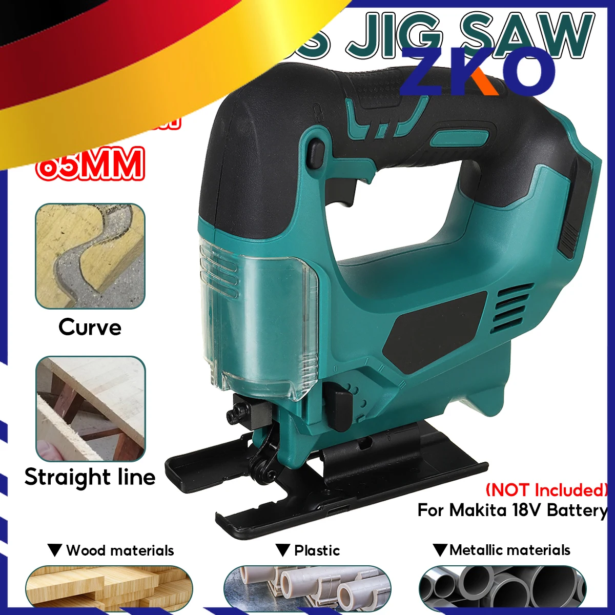 

Drillpro 21V 65mm 2900RPM Cordless Jigsaw Electric Jig Saw Portable Multi-Function Woodworking Power Tool for Makita 18V Battery