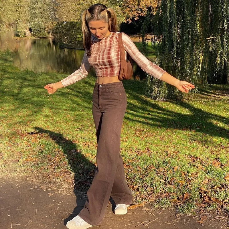 

Vintage Baggy Brown Jeans Women Streetwear Loose High Waist Trousers Harajuku Fashion Cotton Denim Sweatpants Cuteandpsycho