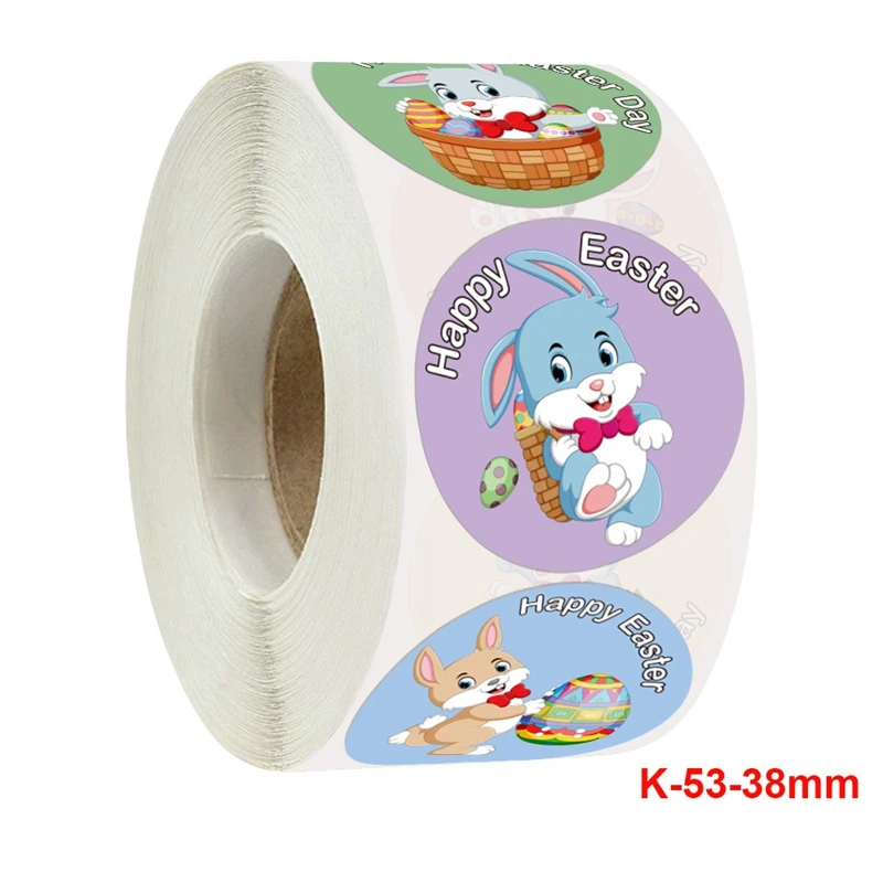 

1.5Inch Round Rabbit Bunny Happy Easter Stickers for Gift Bag Box Envelope Seal Label Easter Decor Handmade Sticker
