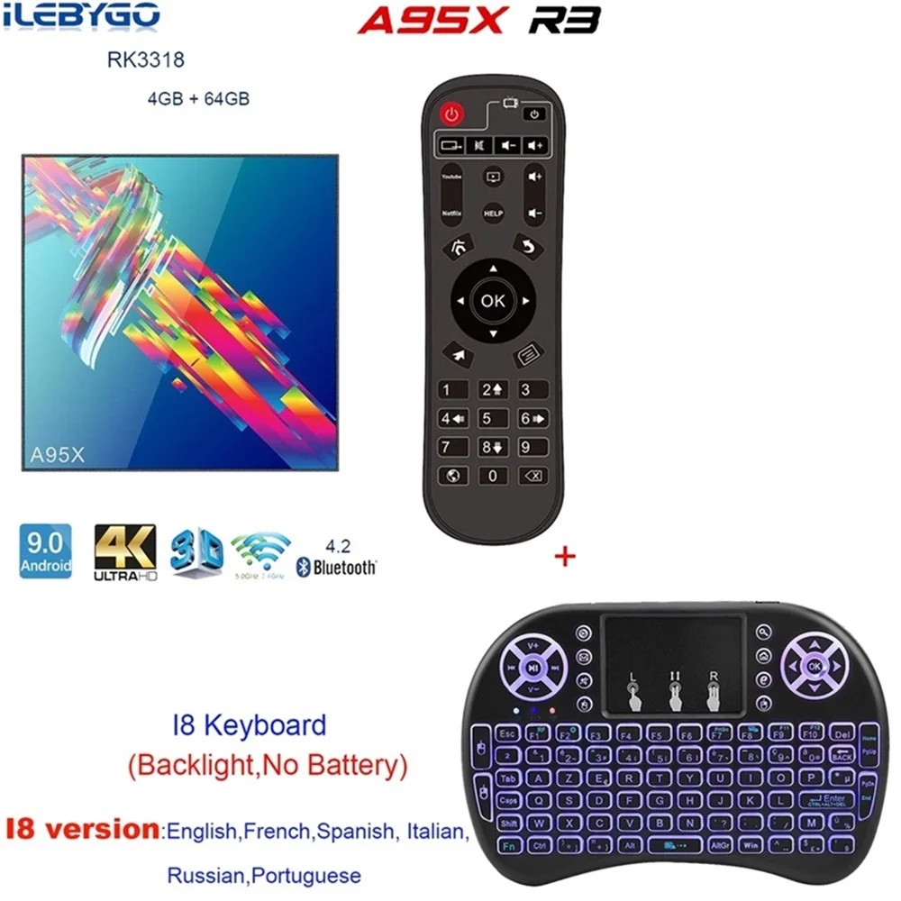4GB 64GB I8 A95X R3 4 Гб 64 ГБ Android 9,0 ТВ приставка Rockchip RK3318 1080P 4K 60fps BT wifi Google Store Netflix Youtube 2 Гб 16 Гб телеприставка - Цвет: 4GB 64GB I8