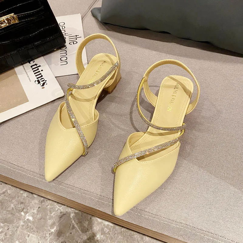 

Low Sandals Woman Leather Strappy Heels Shoes Lady 2021 Suit Female Beige Low-heeled Elastic Band New Black Block Comfort High