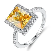 fashion big square yellow crystal stone women wedding bridal ring luxury engagement party anniversary jewelry gifts large rings