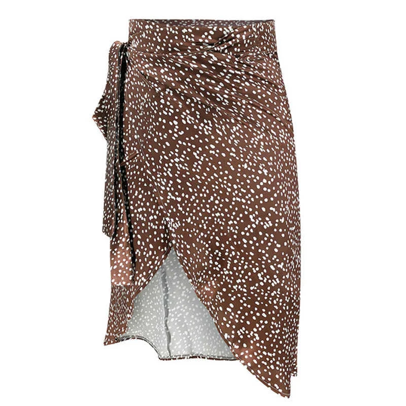

Women Bandage Wraps Skirts Summer High waist Party Casual Bandage Tie up Dots Printing Lady Asymmetric Skirt High street Clothes