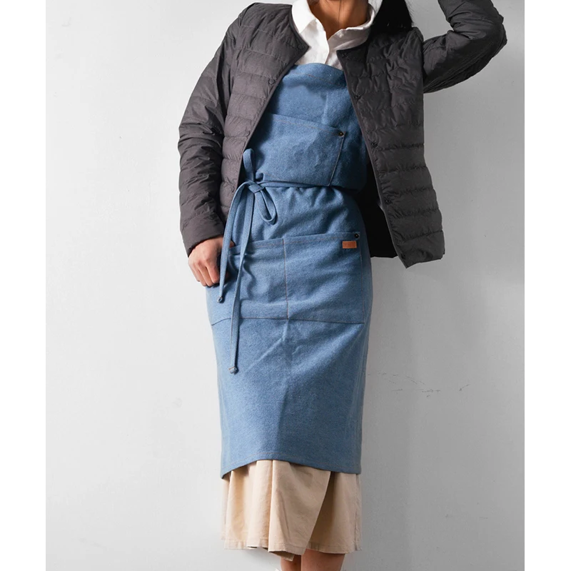 

Хлопковый льняной фартук-нагрудник темно-синий