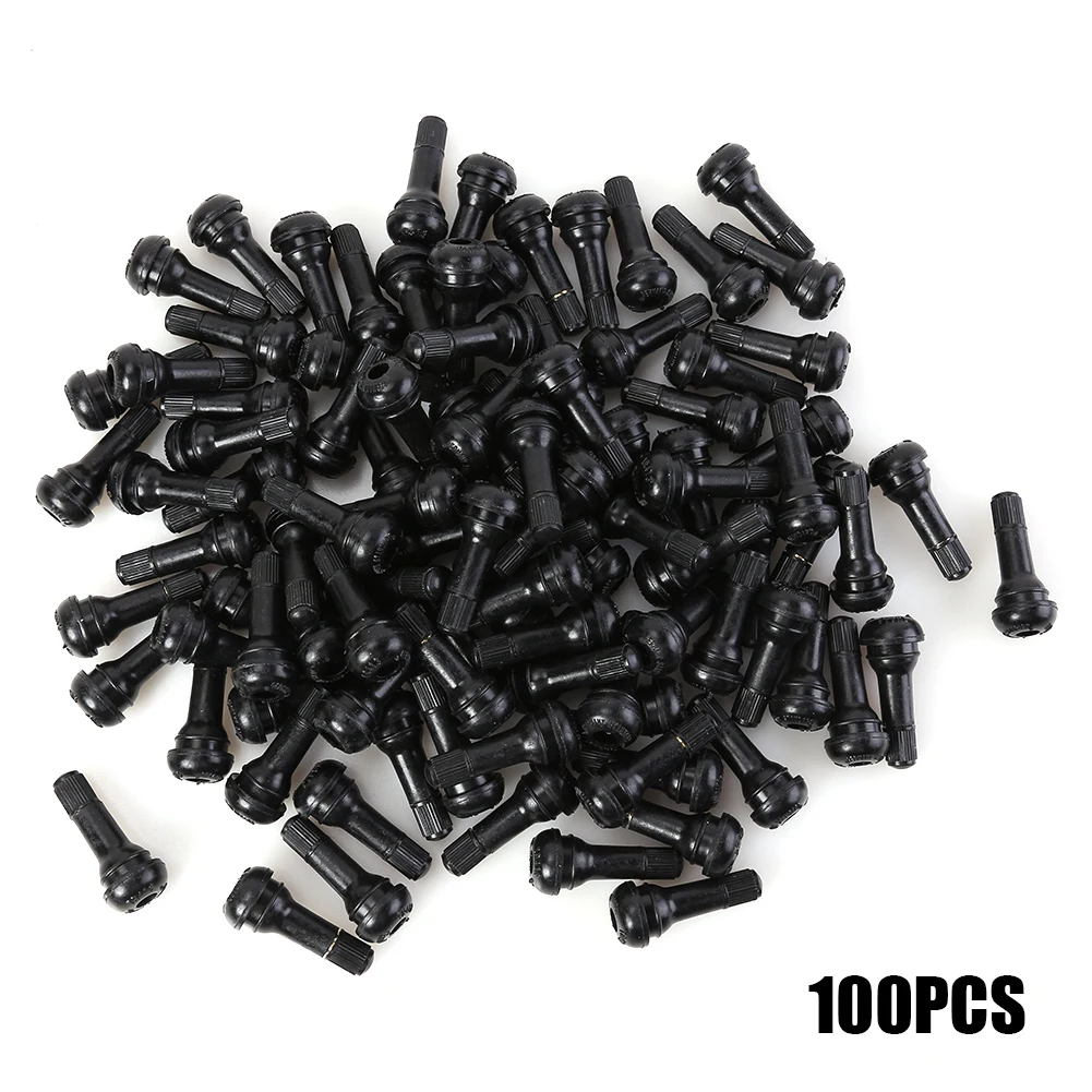 

VODOOL 100PCS TR413/TR412 Snap-In Tire Valve Stems Short Black Rubber Wheel Replacement With Dust Cap