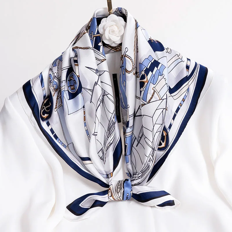 100% натуральный шелк квадратный шарф Женская Бандана с принтом головной платок