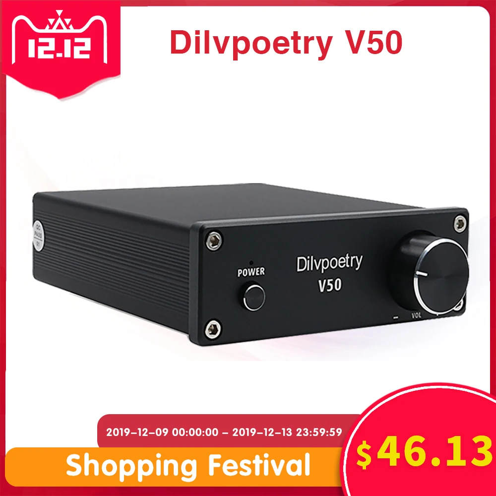 Dilvpoetry V50 мини усилитель мощности Hifi TPA3116 Класс D аудио усилитель 50 Вт* 2 Цифровые усилители источник питания