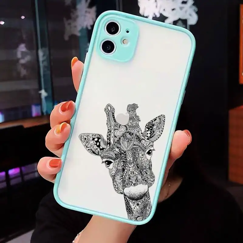 

Animal elephant giraffe Phone Case For iPhone 12 11 Mini Pro XR XS Max 7 8 Plus X Matte transparent blue Back Cover