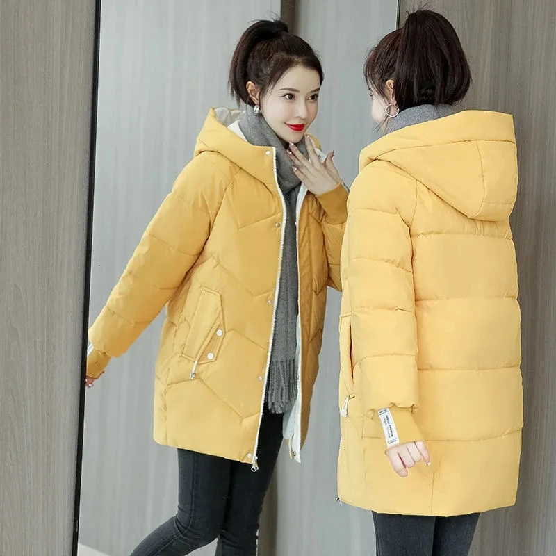Down Cotton Jacket Women'S Mid-Length 2022 new Parkas ​Loose Padded Cotton Hooded Overcoat Thick Warm Jackets Women Jacket Coats